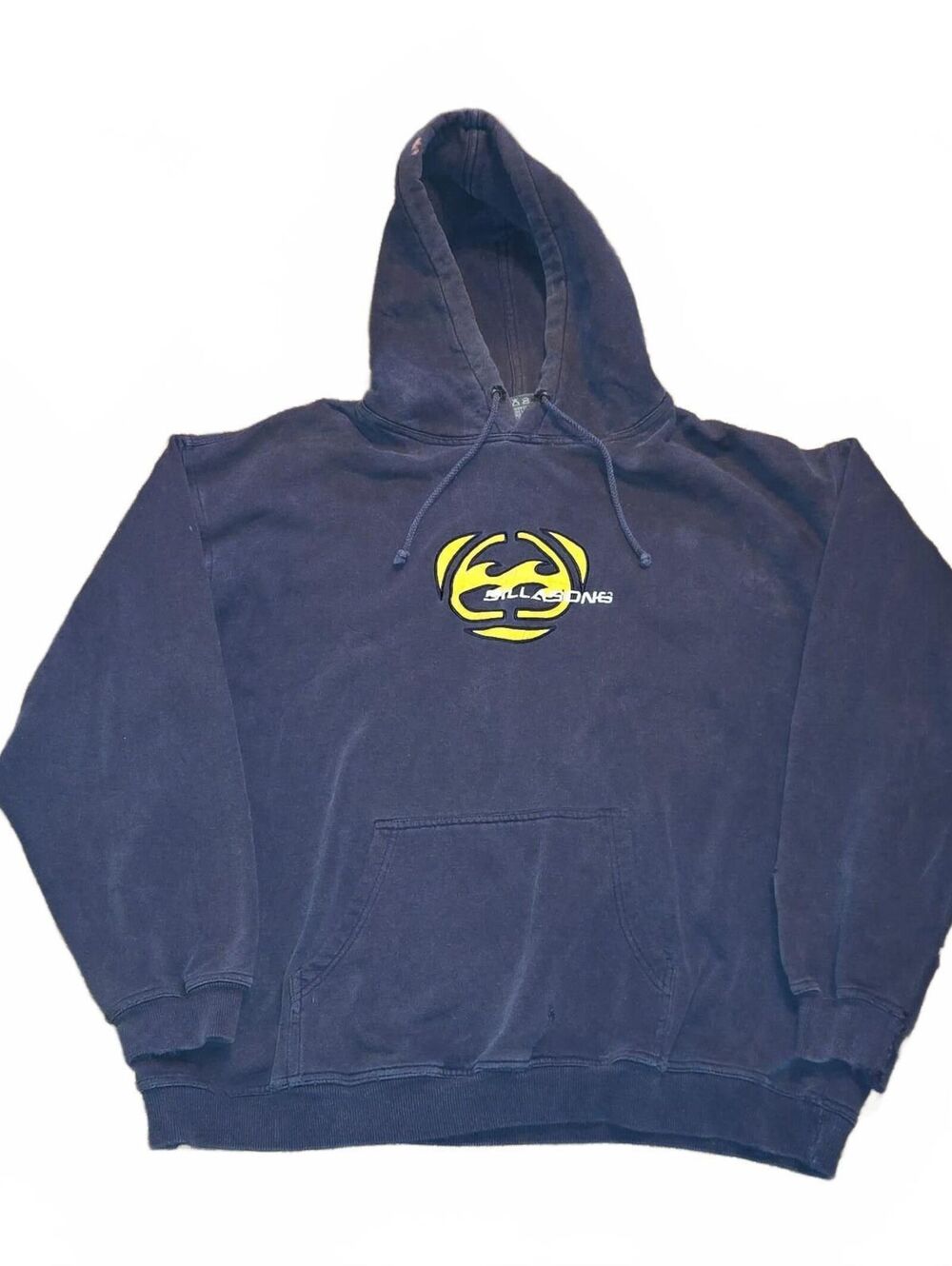 Billabong 2000s Tribal Wave Hoodie XL Navy Blue Faded Distress holes Surf wear